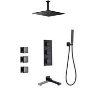 MYUYEE Sistema de Ducha con Grifo termostático Juego de Ducha Negro Oculto con rociador de Mano y Cabezal de Ducha Tipo Lluvia caño Giratorio para bañera y rociador,Tipo a-12 Pulgadas