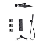 MYUYEE Sistema de Ducha con Grifo termostático Juego de Ducha Negro Oculto con rociador de Mano y Cabezal de Ducha Tipo Lluvia caño Giratorio para bañera y rociador,Tipo B-16 Pulgadas