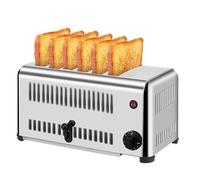 MYUYEE Tostadora Comercial De Acero Inoxidable para 6 Rebanadas, Ranuras Extra Anchas, Apertura Manual, Bandeja Recogemigas Extraíble Y Ajuste De Cinco Velocidades.