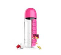 Myvita - Organizador de botellas de agua para 7 días, pastillero portátil, taza de agua, a prueba de fugas, soporte para medicamentos de 7 días para exteriores y viajes (rosa)