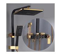 MYXJGNAIY Sistema de Ducha termostático para baño, LED, Inteligente, Digital, con Montaje en Pared, Cabezal Cuadrado, grifos de baño, Mezclador de Agua fría y Caliente, Color Negro (Termostático 01)