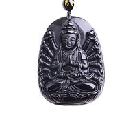 MYXJX collar de obsidiana, Collar con colgante de amuleto de la suerte de Buda tallado en obsidiana negra Natural único for mujeres y hombres, colgantes, joyería