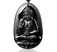 MYXJX collar de obsidiana, Collar con colgante de Buda de obsidiana natural for hombres y mujeres
