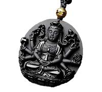 MYXJX collar de obsidiana, Collar de hombre con colgante de Guanyin de mil manos de obsidiana natural