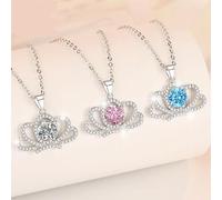 MYXJX Collares Collares de Corona de moissanita for Mujer, 1 CT D Color VVS1 Collares de Diamantes Amarillo/Azul/Rosa, joyería de Plata de Ley 925, Regalos for Mujeres con Certificado(Blue_1 Carat)