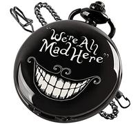 MYXJX Reloj de Bolsillo, Reloj de Bolsillo clásico de Acero Liso con Cadena y números Romanos for Hombre y Mujer, Colgante, Regalo de cumpleaños for el Día del Padre(Black)