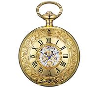 MYXJX Reloj de Bolsillo, Reloj de Bolsillo mecánico con Cadena, números Romanos Steampunk Vintage, Relojes de Bolsillo de Cuerda Manual for Hombres y Mujeres y Caja de Regalo
