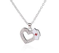 MYYCYCV Colgante de collar Collar colgante de sombrero de enfermero en forma de corazón con incrustaciones de diamantes con cadena de clavícula de corazón de melocotón calada de moda Regalos