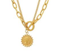 MYYCYCV Colgante de Collar Collar de Doble Pila de Estilo Europeo y Americano Hebilla OT Lateral Ondulada Regalos