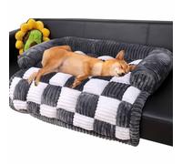 MYYMKJYXGS Cream Square Plaid Cozy Dog Mat Furniture Protector Cover,Dog Couch Cover Fuzzy Sofa Cover,Funny Pet Couch Covers For Sofa,Fuzzy Calming Dog Sofa Bed Mat(Black,M)