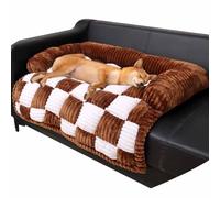 MYYMKJYXGS Cream Square Plaid Cozy Dog Mat Furniture Protector Cover,Dog Couch Cover Fuzzy Sofa Cover,Funny Pet Couch Covers For Sofa,Fuzzy Calming Dog Sofa Bed Mat(Brown,XL)