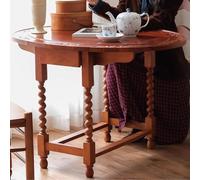 MYYMKJYXGS Oval Foldable Craft Table - Carved Wood Writing Desk with Drawers, 3-Mode Adjustable for Living Room, Bedroom, or Entryway(Brown-Red)