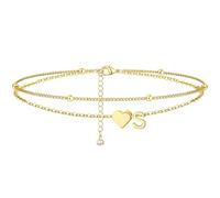 MYYOII Tobilleras de oro con inicial para mujer, impermeables, chapadas en oro de 14 quilates, tobilleras de corazón de la A a la Z, tobilleras para mujer, tobilleras de talla grande, joyería de