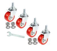 MyyYiTar Ruedas de vástago M8 de 1.5 pulgadas M8 x 15, rueda roscada con pernos, tornillos giratorios de goma de PVC en ruedas pequeñas, color rojo