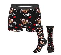 MYZQIFF Amo a mi Esposa Boxeadores y Calcetines para los Hombres Marido Novio, Personalizado Divertido San Valentín Boxeadores Calcetines Ropa Interior Regalos para los Hombres él
