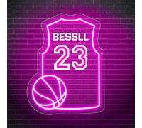 MYZQIFF Regalos de baloncesto personalizados para niños, nombres personalizados camisetas de baloncesto logotipo de pared de neón, con luces nocturnas led, Regalos deportiva para niños