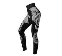 MYZTTZR Hugin munin legging,M, Mujeres Vikingo Camisetas sin Mangas Mallas Calavera Yoga Conjuntos Impresión 3D Mitología Nórdica Poliésteres Entrenamiento Activewear