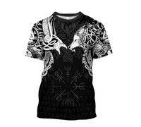 MYZTTZR Lobo Fenrir Camiseta, Mitología Nórdica Cómics Harajuku Verano Manga Corta Impresión 3D Vikingo Camisa,Raven and Wolf,5XL