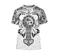 MYZTTZR Lobo Fenrir Camiseta, Mitología Nórdica Cómics Harajuku Verano Manga Corta Impresión 3D Vikingo Camisa,Mjölnir Rune,5XL