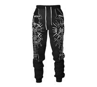 MYZTTZR Mitología Nórdica 3D Impreso Pantalones Deportivos para Hombre Vikingo Retro Tatuaje Nudo Celta Cosplay Cuervo de Odín Valhalla Medieval,Norse Mythology,S