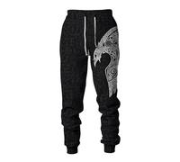 MYZTTZR Mitología Nórdica 3D Impreso Pantalones Deportivos para Hombre Vikingo Retro Tatuaje Nudo Celta Cosplay Cuervo de Odín Valhalla Medieval,Odin Raven,5XL
