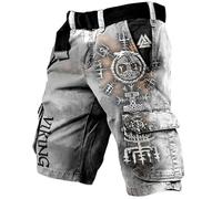 MYZTTZR Mitología Nórdica 3D Tatuaje Pantalones Cortos para Hombr Odín Calavera Cuervo Estampado Deportes Casual Playa Al Aire Libre Regalo Valhalla,Norse Mythology,5XL
