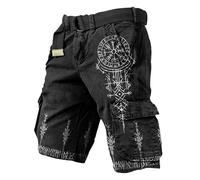MYZTTZR Mitología Nórdica Hombres Verano Pantalones Cortos Vikingo 3D Tatuaje Retro Moda Individualidad Tendencia Medieval Valhalla Regalo,Norse Runes,XXL