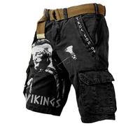 MYZTTZR Mitología Nórdica Hombres Verano Pantalones Cortos Vikingo 3D Tatuaje Retro Moda Individualidad Tendencia Medieval Valhalla Regalo,Berserker,S