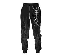 MYZTTZR Mitología Nórdica Pantalones Deportivos para Hombre Vikingo 3D Tatuaje Estampado Lobo Fenrir Dios Odín Retro Moda Medieval Regalo,Norse Runes,M