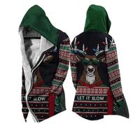 MYZTTZR Mitología Nórdica para Hombre con Forro Polar Abrigo Otoño/Invierno con Capucha Chaqueta Vikingo 3D Tatuaje Valhalla Medieval, Christmas Reindeer,4XL