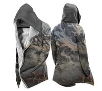 MYZTTZR Mitología Nórdica para Hombre con Forro Polar Abrigo Otoño/Invierno con Capucha Chaqueta Vikingo 3D Tatuaje Valhalla Medieval, Ragnarök,5XL