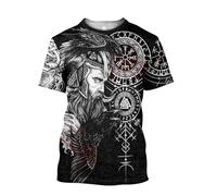 MYZTTZR Odin Cuervo Verano Manga Corta Camiseta, Impresión 3D Mitología Nórdica Tatuaje Hombres Tops Papá/Marido Regalo,Odin God,S