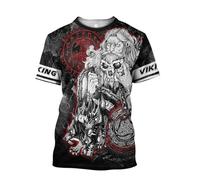 MYZTTZR Odin Cuervo Verano Manga Corta Camiseta, Impresión 3D Mitología Nórdica Tatuaje Hombres Tops Papá/Marido Regalo,Odin Wolf,S