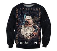 MYZTTZR Odin Shirt,L, Odín Valhalla Lobo Primavera Otoño Poliéster Jersey Impresión 3D Sudadera Vikingo Brújula Berserker Regalo
