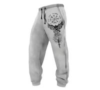 MYZTTZR Pantalones de Verano para Hombre Viking de Corte Holgado Mitología Nórdica Tatuaje Casual Moda Tendencia Valhalla Medieval Regalo,Raven,3XL