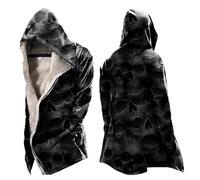 MYZTTZR Viking 3D Forro Polar Térmica Sudadera con Capucha y Cremallera para Hombre Mitología Nórdica Tatuaje Vintage Informal Sudadera Gruesa para otoño/Invierno,Skull,S