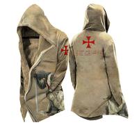 MYZTTZR Viking 3D Forro Polar Térmica Sudadera con Capucha y Cremallera para Hombre Mitología Nórdica Tatuaje Vintage Informal Sudadera Gruesa para otoño/Invierno,Viking Warrior,XXL