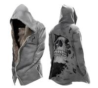 MYZTTZR Viking 3D Forro Polar Térmica Sudadera con Capucha y Cremallera para Hombre Mitología Nórdica Tatuaje Vintage Informal Sudadera Gruesa para otoño/Invierno,Cosplay,XL