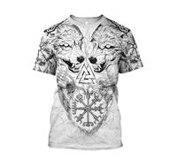 MYZTTZR Vikingo Fenrir Lobo Camiseta para Hombre 3D Todo Impreso MitologíA NóRdica Verano Manga Corta De Secado RáPido Camisa Papá Regalo,C,5XL