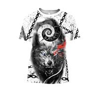 MYZTTZR Vikingo Fenrir Lobo Camiseta para Hombre 3D Todo Impreso MitologíA NóRdica Verano Manga Corta De Secado RáPido Camisa Papá Regalo,B,XXL