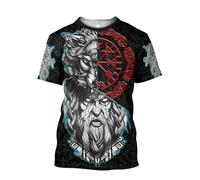 MYZTTZR Vikingo Fenrir Lobo Camiseta para Hombre 3D Todo Impreso MitologíA NóRdica Verano Manga Corta De Secado RáPido Camisa Papá Regalo,F,S
