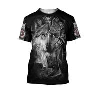 MYZTTZR Vikingo Fenrir Lobo Camiseta para Hombre 3D Todo Impreso MitologíA NóRdica Verano Manga Corta De Secado RáPido Camisa Papá Regalo,G,3XL