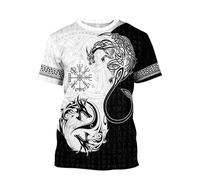 MYZTTZR Vikingo Fenrir Lobo Camiseta para Hombre 3D Todo Impreso MitologíA NóRdica Verano Manga Corta De Secado RáPido Camisa Papá Regalo,D,4XL