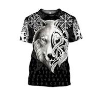 MYZTTZR Vikingo Fenrir Lobo Camiseta para Hombre 3D Todo Impreso MitologíA NóRdica Verano Manga Corta De Secado RáPido Camisa Papá Regalo,I,4XL