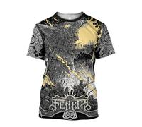MYZTTZR Vikingo Fenrir Lobo Camiseta para Hombre 3D Todo Impreso MitologíA NóRdica Verano Manga Corta De Secado RáPido Camisa Papá Regalo,H,5XL