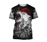 MYZTTZR Vikingo Fenrir Lobo Camiseta para Hombre 3D Todo Impreso MitologíA NóRdica Verano Manga Corta De Secado RáPido Camisa Papá Regalo,A,XL