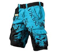 MYZTTZR Vikingo Hombres Verano Pantalones Cortos Mitología Nórdica 3D Tatuaje Estampado Retro Moda Tendencia Mujeres Pantalones de Chándal Valhalla Regalo,Viking Light Blue,S