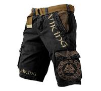 MYZTTZR Vikingo Verano Pantalones Cortos para Hombres Estampado 3D Mitología Nórdica Tatuaje Al Aire Libre Pantalones de Playa Pantalones de Trabajo Valhalla Medieval,Odin Raven,M