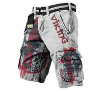 MYZTTZR Vikingo Verano Pantalones Cortos para Hombres Estampado 3D Mitología Nórdica Tatuaje Al Aire Libre Pantalones de Playa Pantalones de Trabajo Valhalla Medieval,Skull,4XL
