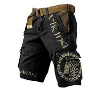 MYZTTZR Vikingo Verano Pantalones Cortos para Hombres Estampado 3D Mitología Nórdica Tatuaje Al Aire Libre Pantalones de Playa Pantalones de Trabajo Valhalla Medieval,Fenrir Wolf,XL